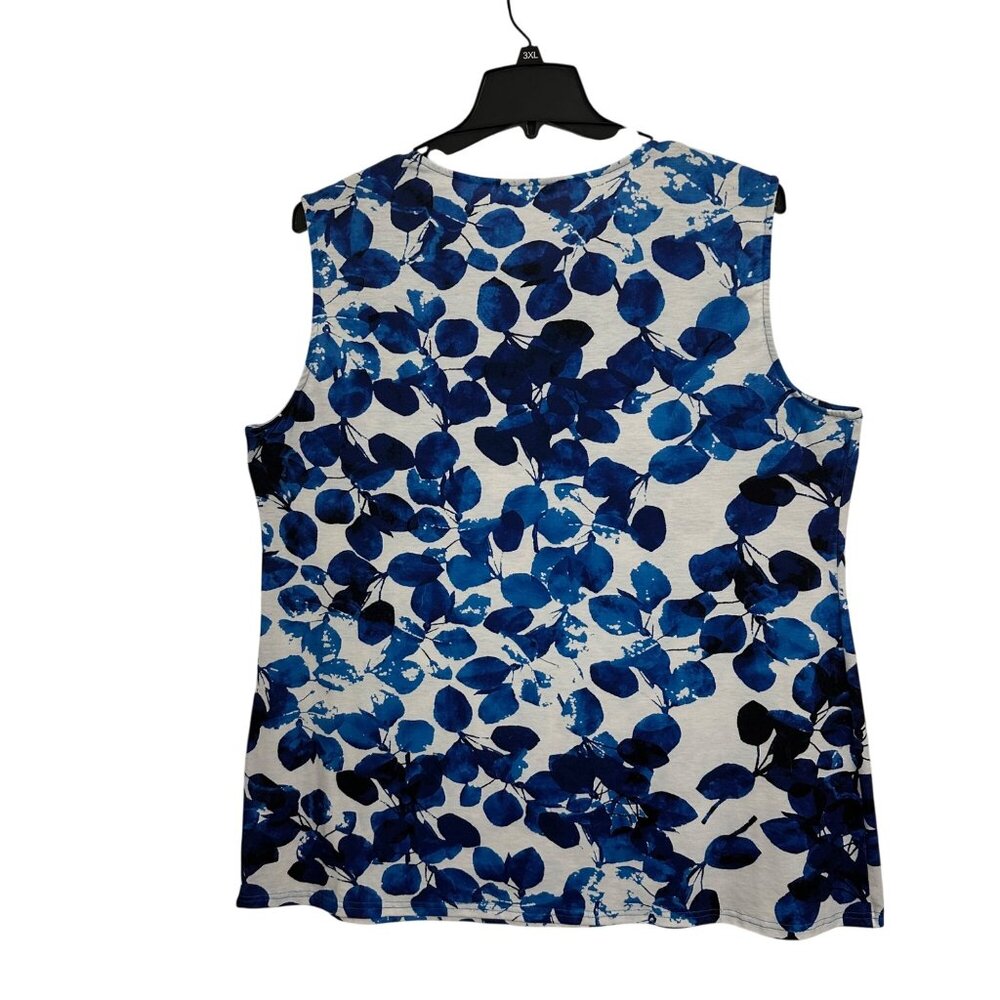 Lily By Firmiana Sleeveless Blue Leaf Print Tunic 3XL Beachy Summer Tropical - Picture 2 of 10
